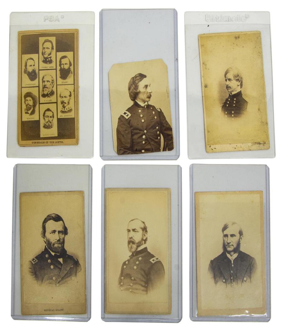 (6)CDV'S CIVIL WAR GENERALS, ONE SOUTHERN GENERALS: (lot of 6) U.S. Civil War carte de visites: (1) "Generals of the South", includes Lee Jackson, Stuart, Johnson, Beauregard, Longstreet, Morgan; (1) "General Grant"; (1) General George Meade, D. Applet