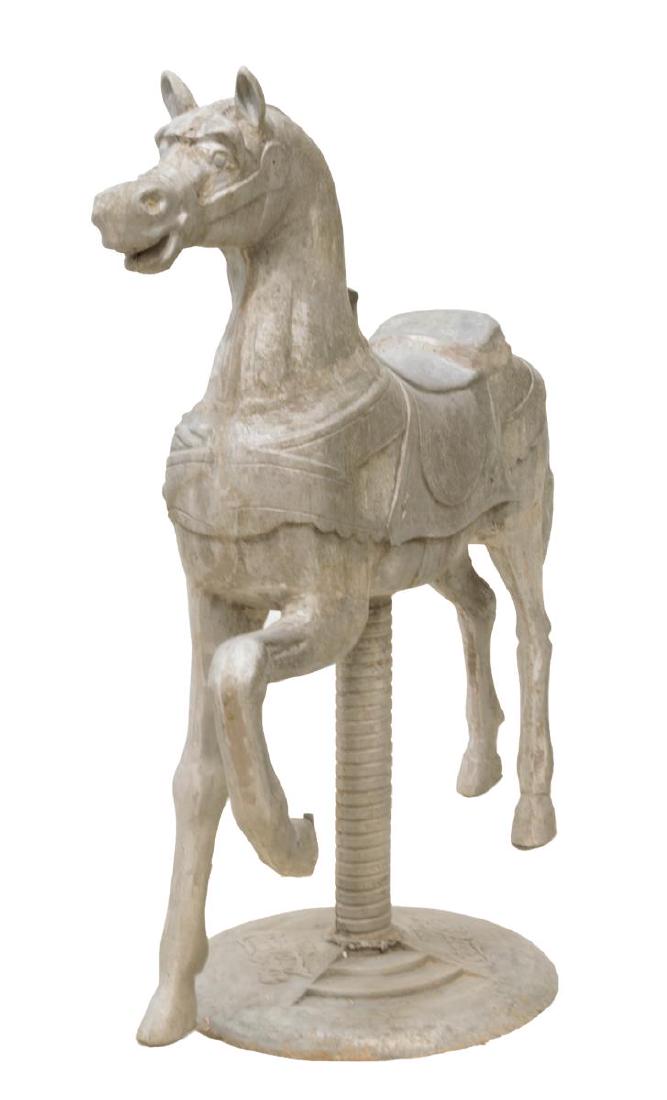 LARGE COCA-COLA UNPAINTED CAST ALUMINUM HORSE: Coca-Cola cast aluminum horse, on circular base with Coca-Cola logo, unpainted, approx 61"h, 61"w, 29"d Start Price: $200.00