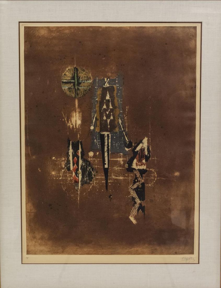 JOHNNY FRIEDLAENDER (1912-1992) FRAMED AQUATINT: Framed aquatint on paper, "In Euclid's Garden," numbered 70/ 95, pencil signed lower right Johnny Friedlaender (Johnny Gotthard Friedlaender, Poland, France, 1912-1992), title from original bill of sa