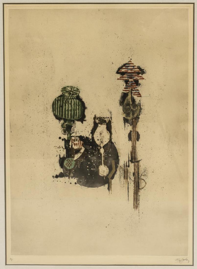 JOHNNY FRIEDLAENDER (1912-1992) FRAMED AQUATINT: Framed aquatint on paper, "In Euclid's Garden," numbered 70/ 95, pencil signed lower right Johnny Friedlaender (Johnny Gotthard Friedlaender, Poland, France, 1912-1992), title from original bill of sa