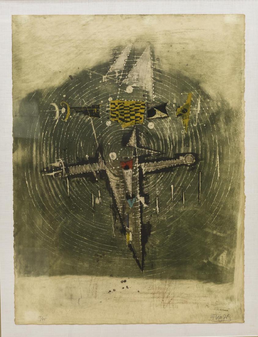 (3) JOHNNY FRIEDLAENDER (D.1992) FRAMED AQUATINT: (lot of 3) Johnny Friedlaender art and books, including: (1) framed aquatint on paper, Untitled, numbered 15/ 95, pencil signed lower right Johnny Friedlaender (Johnny Gotthard Friedlaender, Poland, F