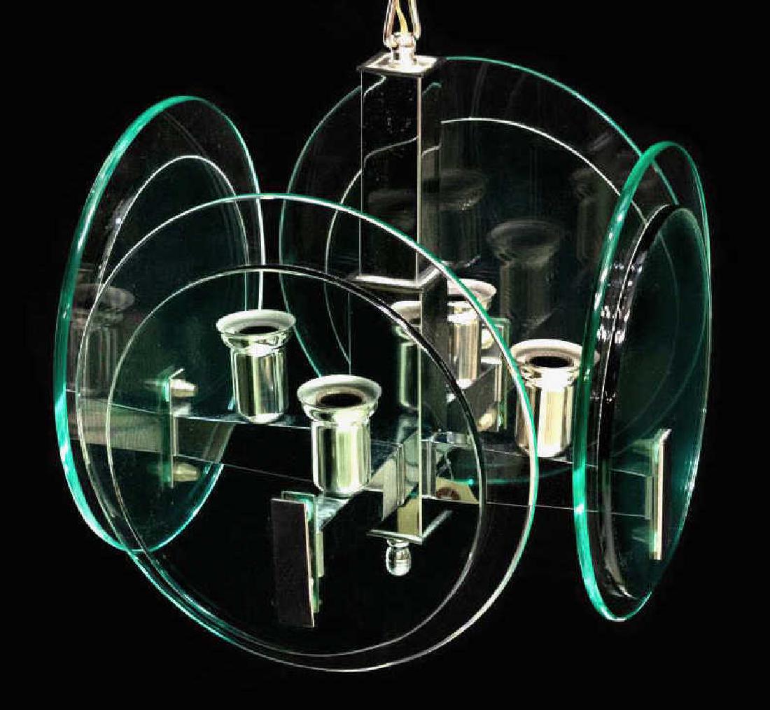 ITALIAN CRYSTAL PLATE FOUR-LIGHT CHANDELIER: Italian crystal plate four-light chandelier, c. 1970's, the four interior lights surrounded by four circular crystal plates, each with smaller plate to center, in need of wiring, approx 9.75"h, 10"w, 
