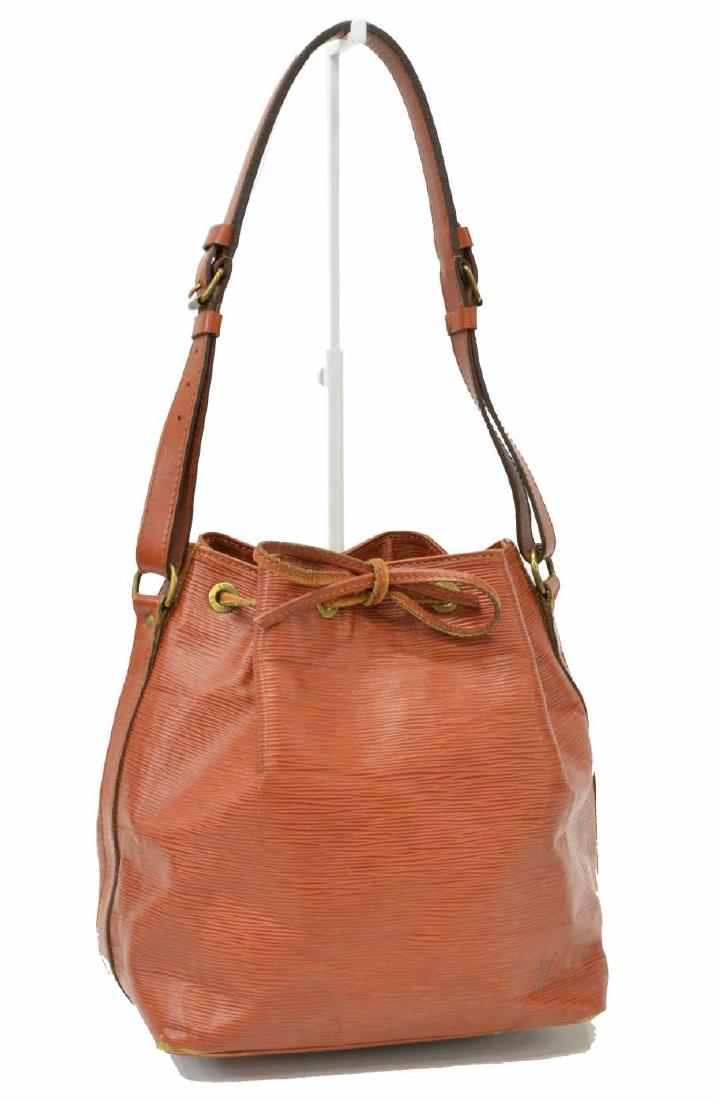 LOUIS VUITTON 'NOE PM' BUCKET BAG EPI LEATHER: Louis Vuitton â€œNoe PMâ€ bucket bag, in tan Epi leather, with brass hardware, adjustable flat shoulder strap, drawstring closure at front face, wear to exterior and trim, interior and exterior