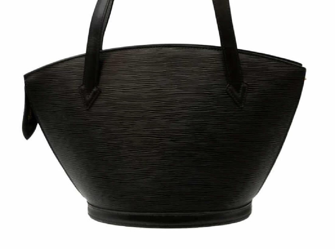 LOUIS VUITTON 'ST. JACQUES PM' BLACK EPI LEATHER: Louis Vuitton "St. Jacques Long Straps PM" handbag, in black Epi leather, with brass hardware, dual flat handles, zip closure at top, bag: measurements for shipping purposes only - approx: 11â€œh,