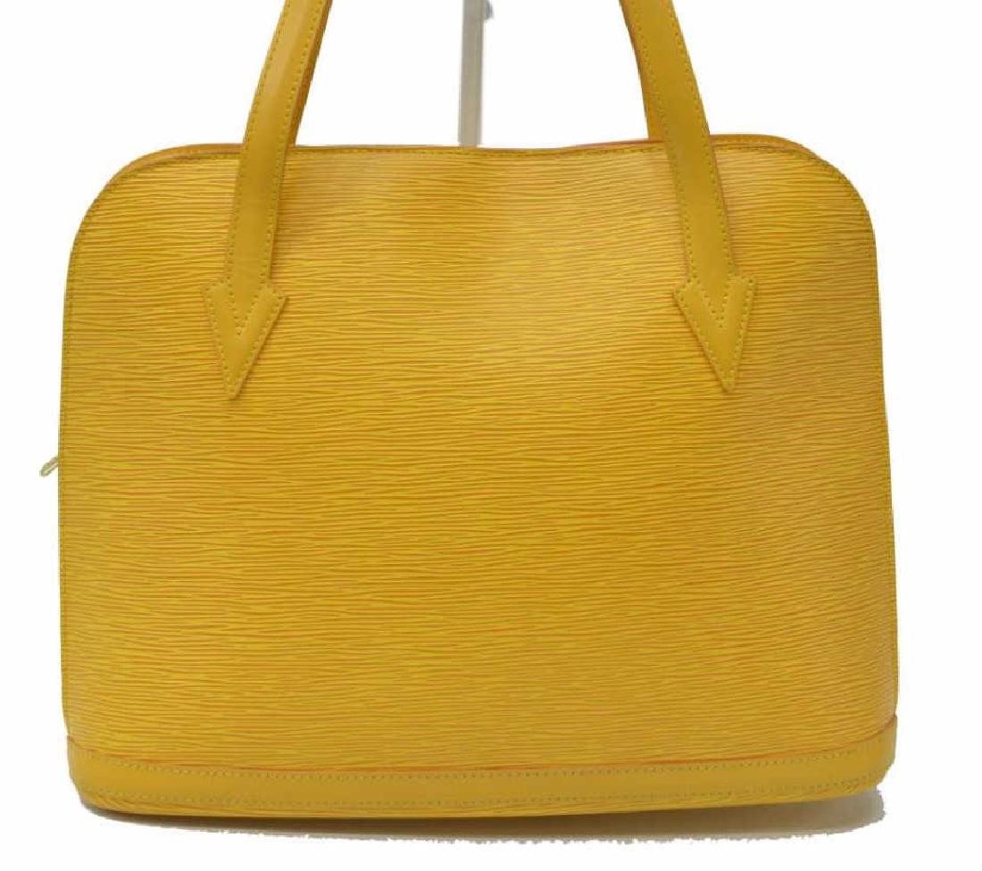 LOUIS VUITTON 'LUSSAC' TOTE BAG EPI LEATHER: Louis Vuitton "Lussac" tote bag, in yellow Epi leather, with brass hardware, dual flat shoulder straps, zip closure at top, patination and wear to handles, bag: measurements for shipping purposes only