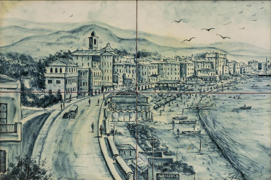 FRAMED ITALIAN ALBISSOLA MARINA CERAMIC TILE SCENE (1 of 4)