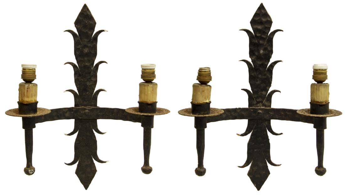(2) SPANISH BAROQUE STYLE IRON 2-LT WALL SCONCES (1 of 2)