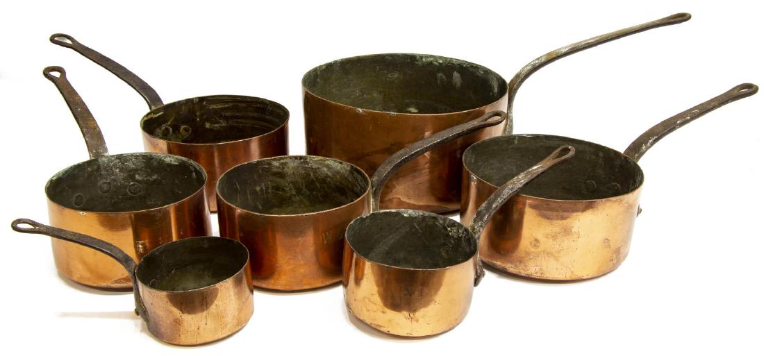 (7) ANTIQUE FRENCH GRADUATED COPPER & IRON PANS (1 of 3)