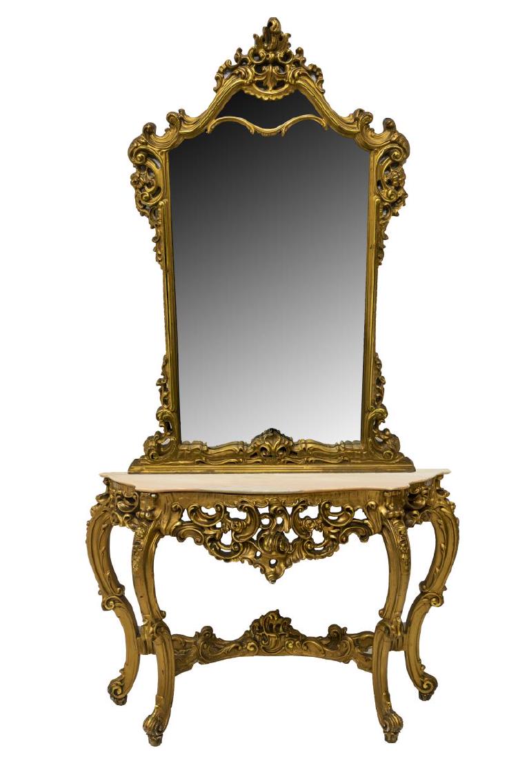 LOUIS XV STYLE GILTWOOD CONSOLE TABLE & MIRROR (1 of 4)