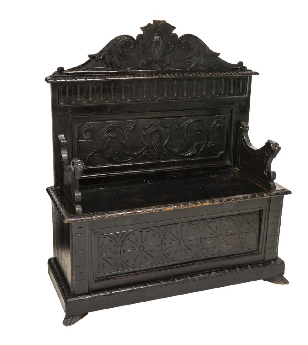 SPANISH RENAISSANCE REVIVAL EBONIZED HALL BENCH (1 of 4)