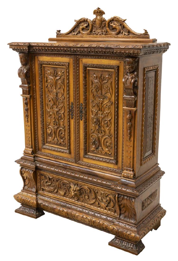 RENAISSANCE REVIVAL GRIFFIN CARVED HALL CABINET (1 of 4)