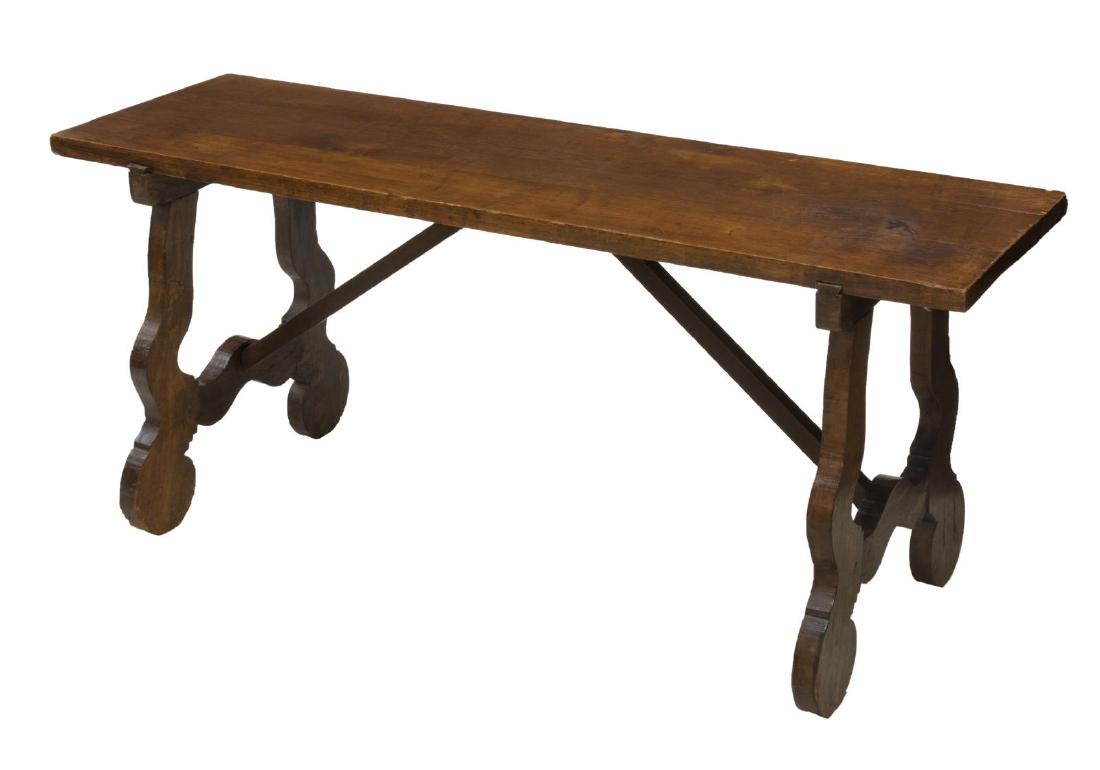 SPANISH BAROQUE STYLE WALNUT TRESTLE BENCH (1 of 2)