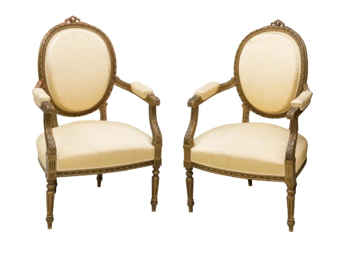 (PAIR) FRENCH LOUIS XVI STYLE FAUTEUIL ARMCHAIRS (1 of 2)