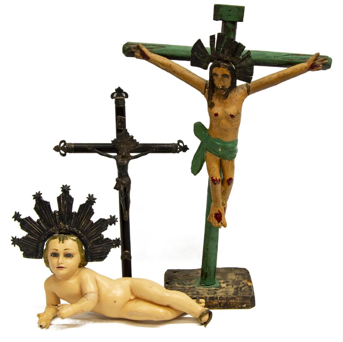(3) RELIGIOUS SANTOS FIGURE & CRUCIFIXES (1 of 4)