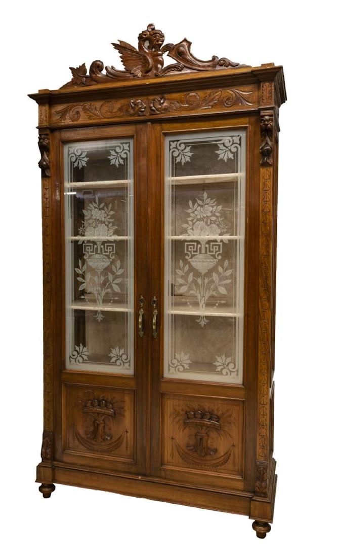 ITALIAN ETCHED GLASS CARVED BOOKCASE DISPLAY (1 of 5)