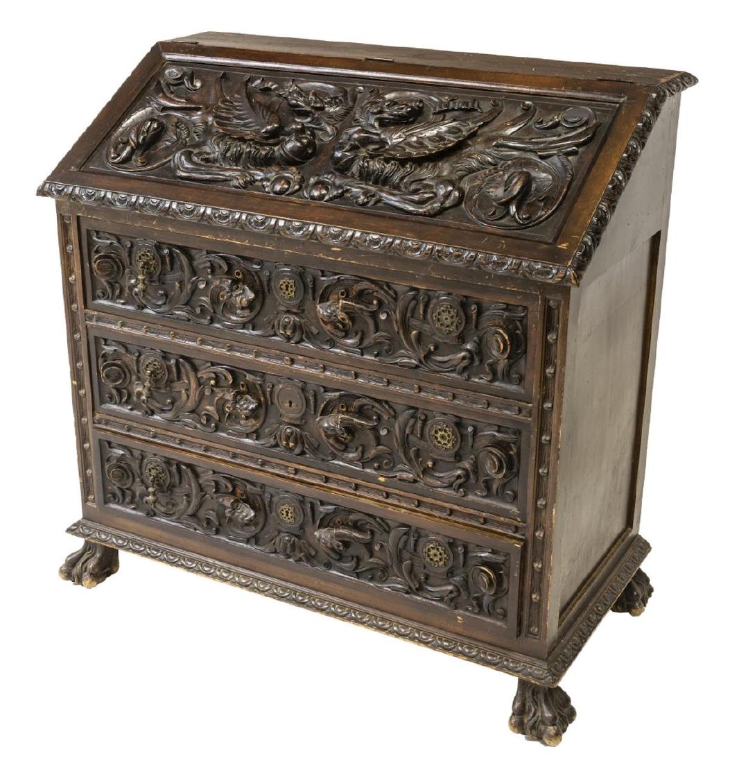 SPANISH RENAISSANCE REVIVAL RELIEF CARVED BUREAU (1 of 3)