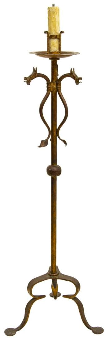 GAUDI STYLE HAND FORGED IRON DRAGON CANDLE LAMP (1 of 2)