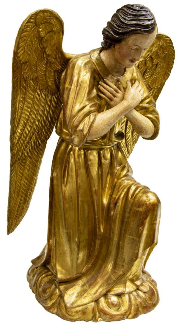 FINELY CARVED CHURCH ALTAR FIGURE KNEELING ANGEL (1 of 4)