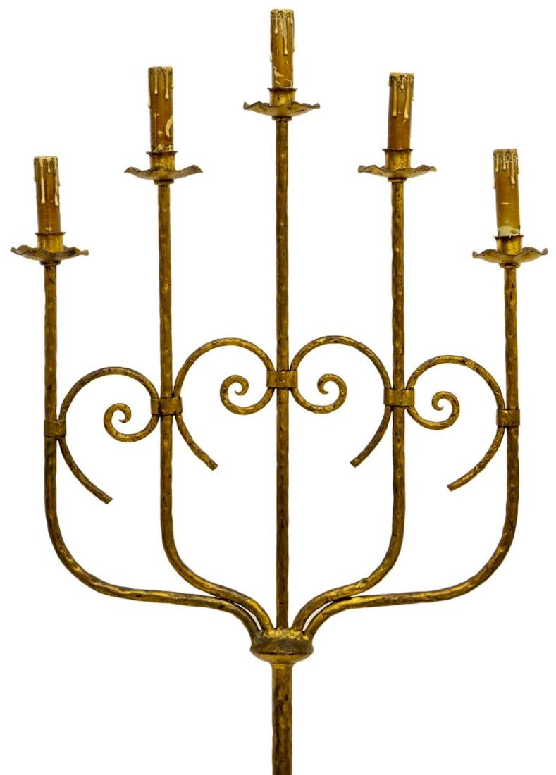 SPANISH GILDED IRON FIVE-LIGHT STANDING CANDELABRA (1 of 2)