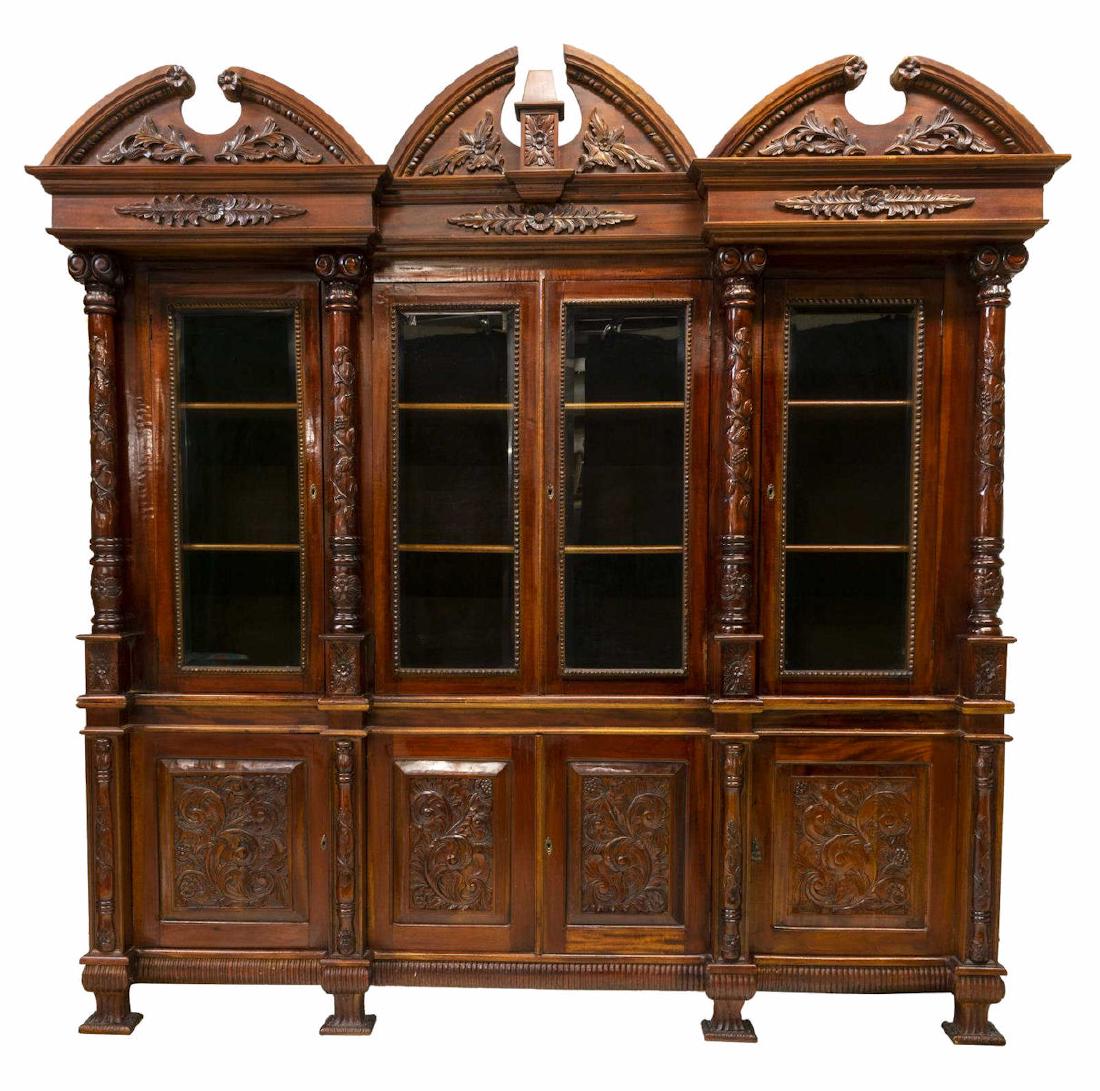 HUGE CARVED MAHOGANY BOOKCASE DISPLAY CABINET (1 of 2)