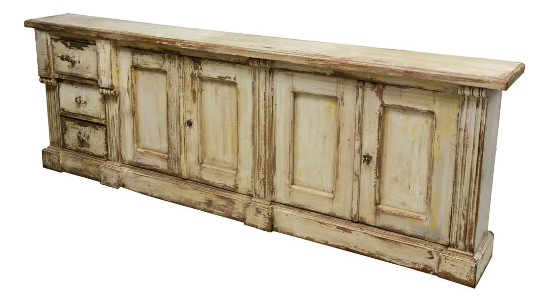 LONG RUSTIC DISTRESSED PAINTED PINE CABINET (1 of 3)