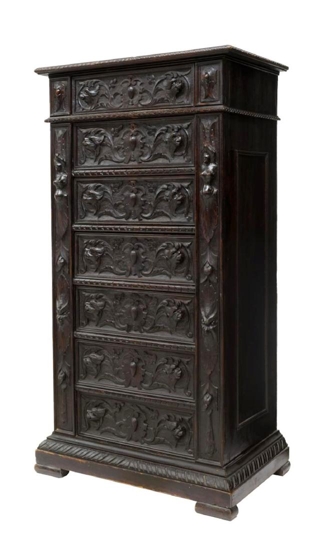 ITALIAN RENAISSANCE REVIVAL SEVEN DRAWER CHEST (1 of 3)