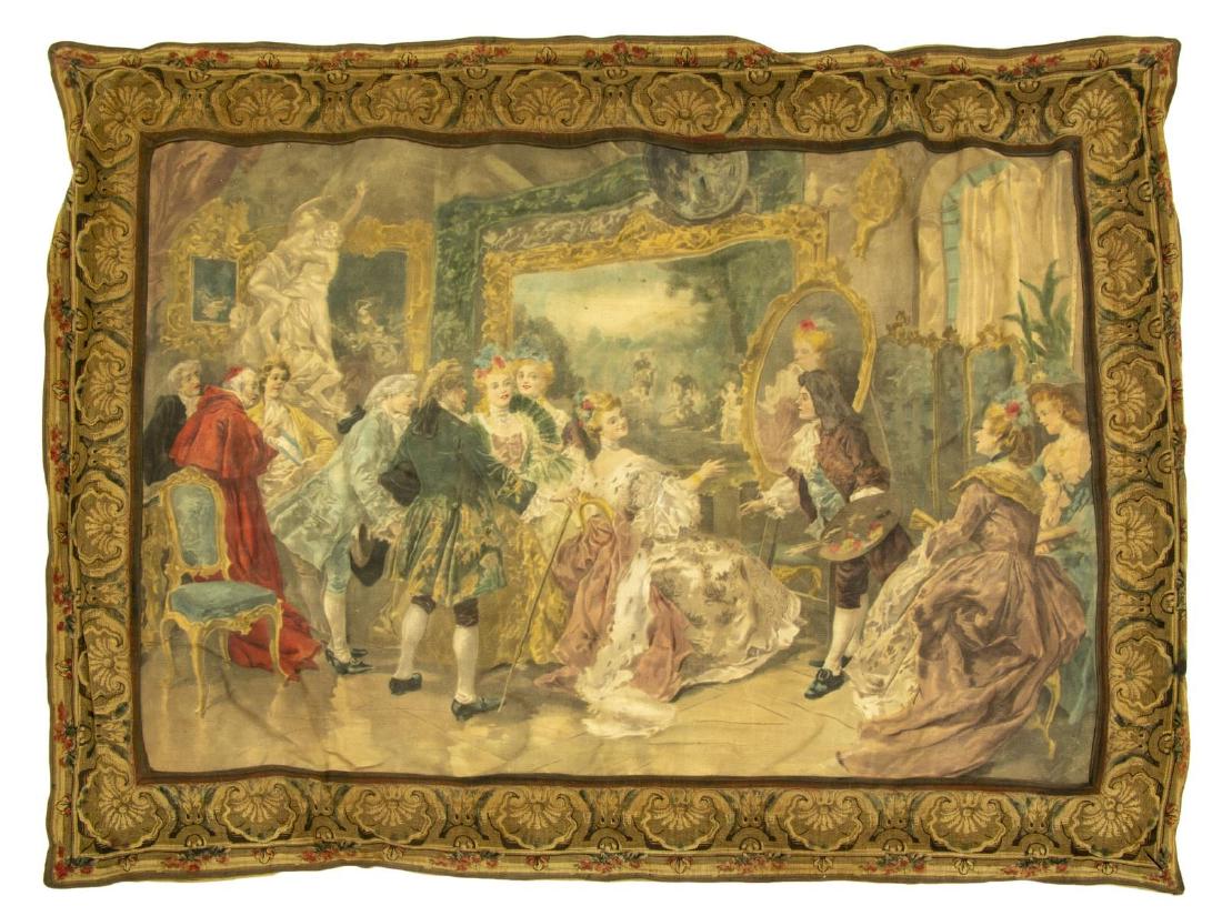 ITALIAN PAINTED FIGURAL SCENE WALL TAPESTRY (1 of 3)