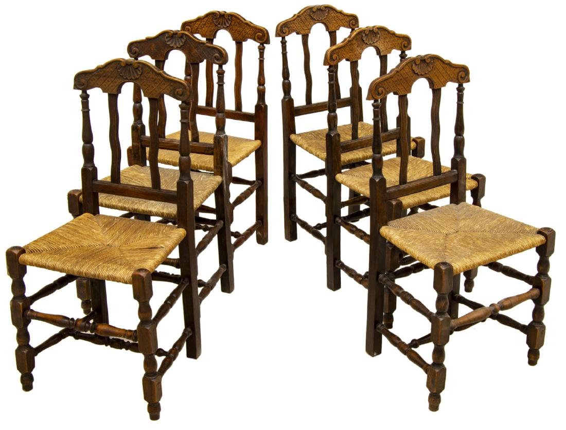 (6) LOUIS XV STYLE BEECHWOOD RUSH SEAT SIDE CHAIRS (1 of 2)