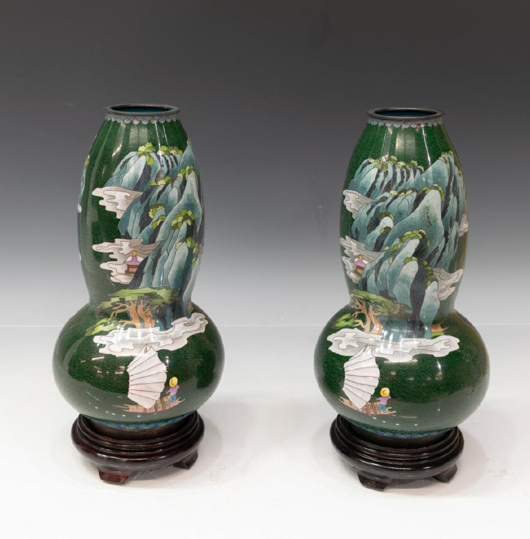 (2) CHINESE CLOISONNE ENAMEL LANDSCAPE VASES (1 of 3)