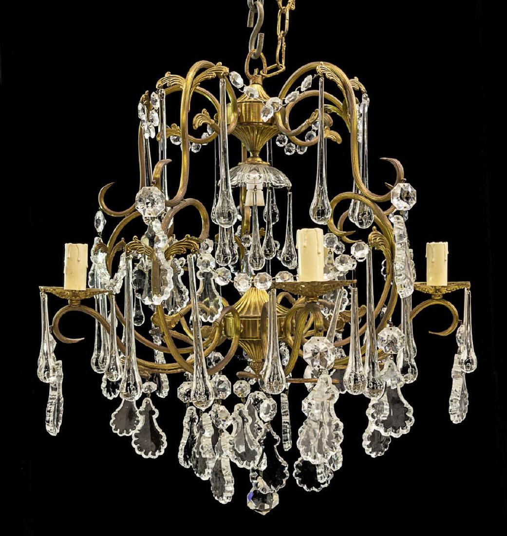 ITALIAN GILT METAL & CRYSTAL SIX-LIGHT CHANDELIER (1 of 3)