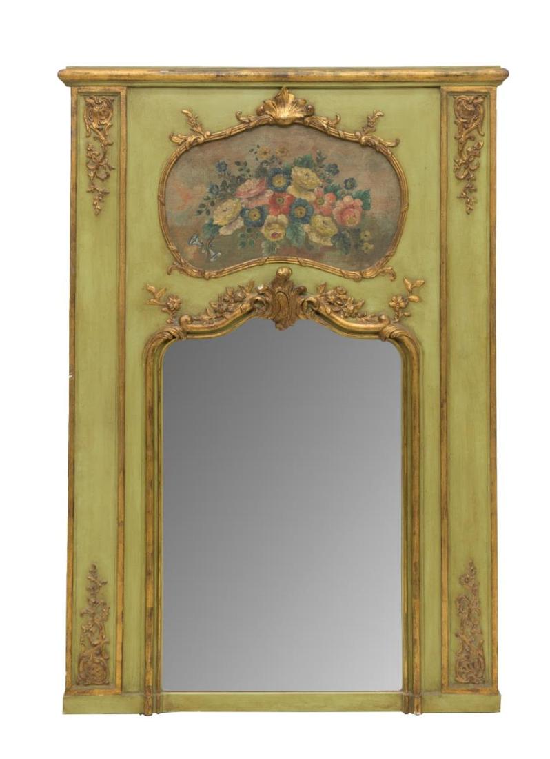 FRENCH PARCEL GILT PAINTED PINE TRUMEAU MIRROR (1 of 3)