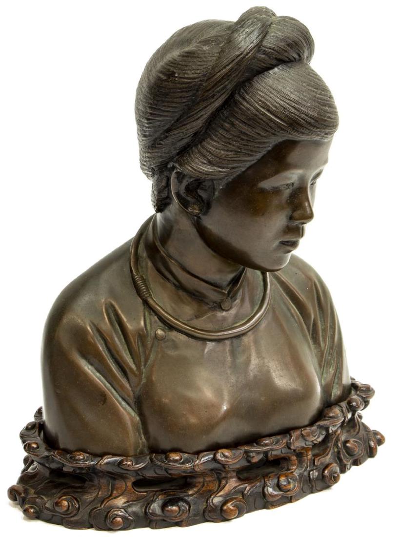 PATINATED BRONZE BUST TONKINESE WOMAN SCULPTURE (1 of 4)