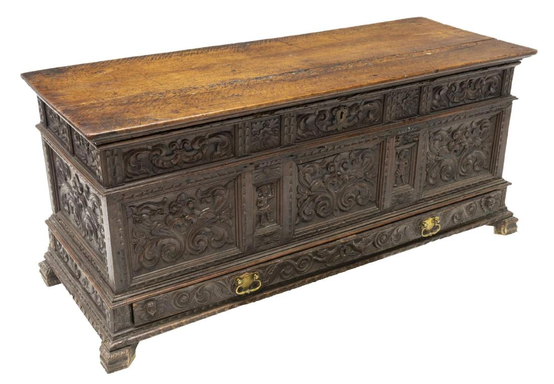 SPANISH BAROQUE STYLE CARVED WALNUT COFFER 18TH C. (1 of 4)