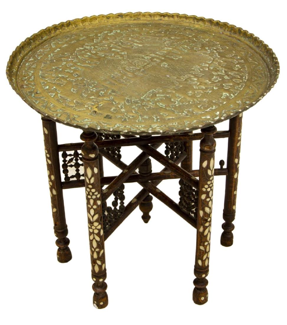 MIDDLE EASTERN BRASS CIRCULAR TRAY FOLDING TABLE (1 of 3)