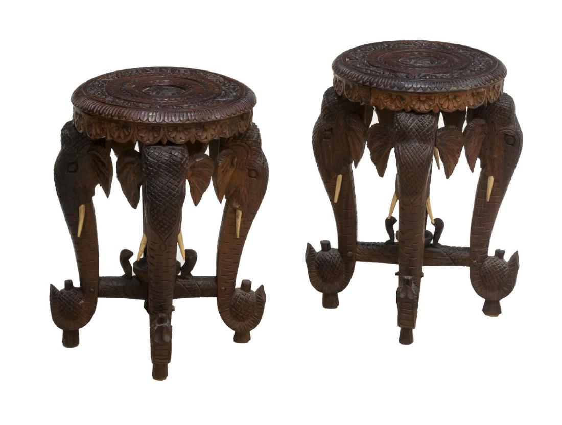 (2) ELABORATELY CARVED STANDS / STOOLS, INDIA (1 of 2)