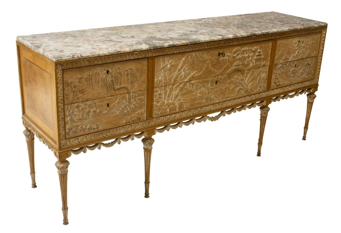 LOUIS XVI STYLE CHINOISERIE MARBLE TOP SIDEBOARD (1 of 5)