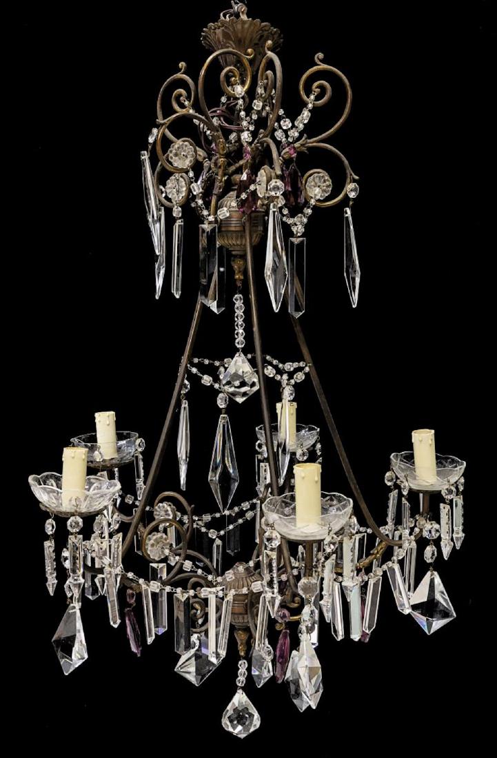 ITALIAN METAL & CRYSTAL FIVE LIGHT CHANDELIER (1 of 3)
