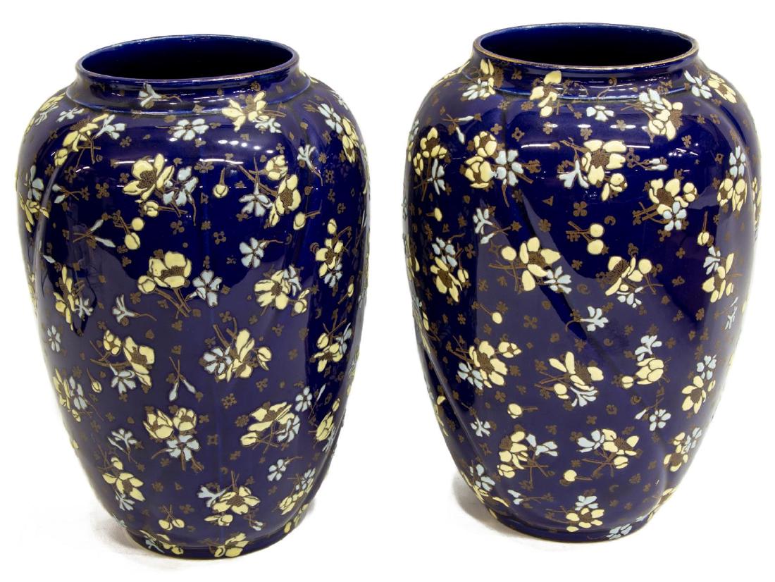 (PAIR) FRENCH LUNEVILLE COBALT ART POTTERY VASES (1 of 3)