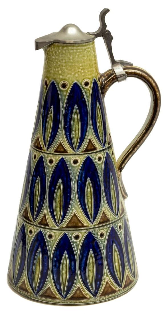 COBALT GLAZED STONEWARE CONICAL PITCHER / EWER (1 of 3)