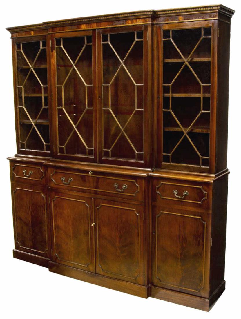 ENGLISH MAHOGANY BREAKFRONT SECRETARY BOOKCASE (1 of 3)