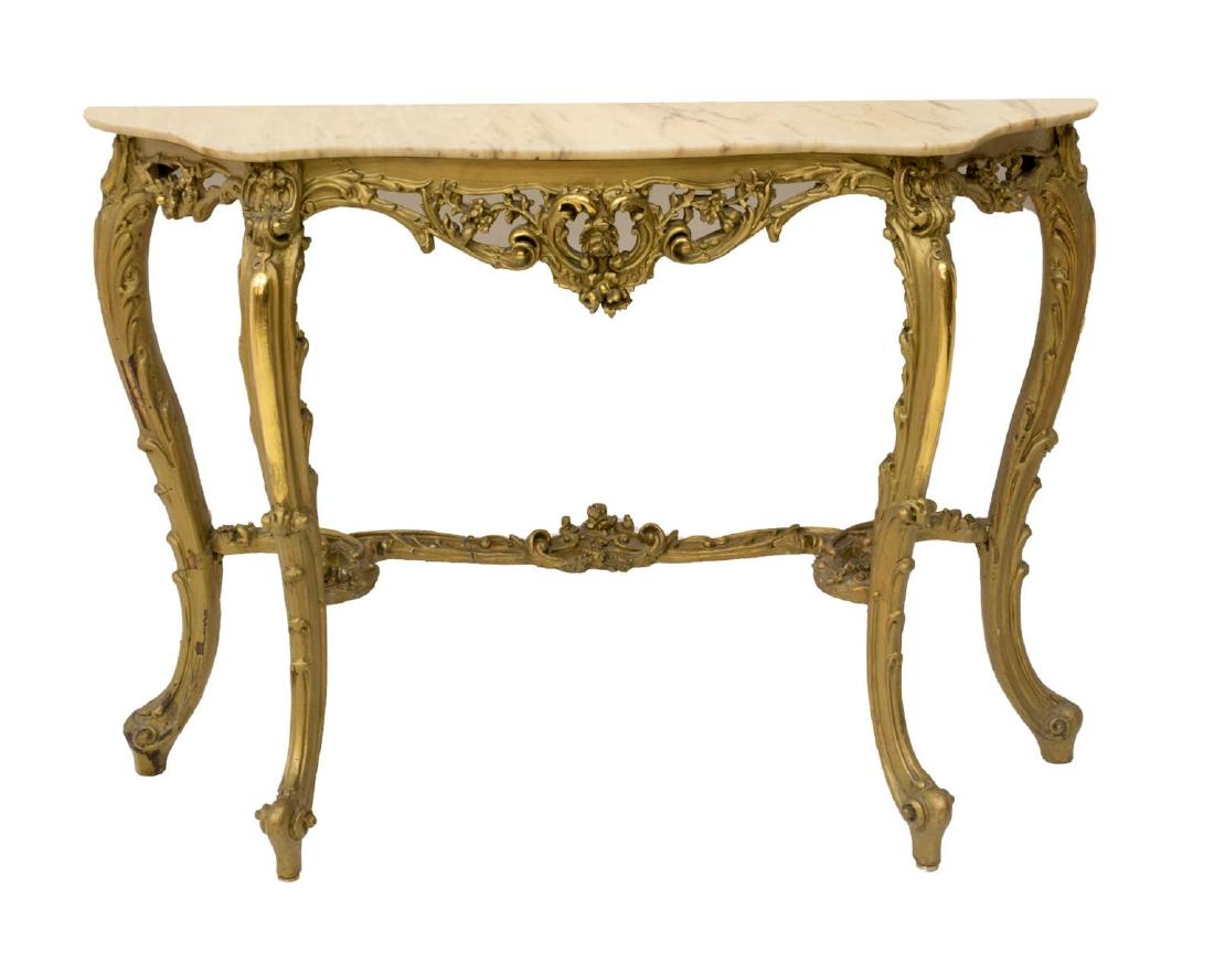 LOUIS XV STYLE GILTWOOD MARBLE TOP CONSOLE TABLE (1 of 2)