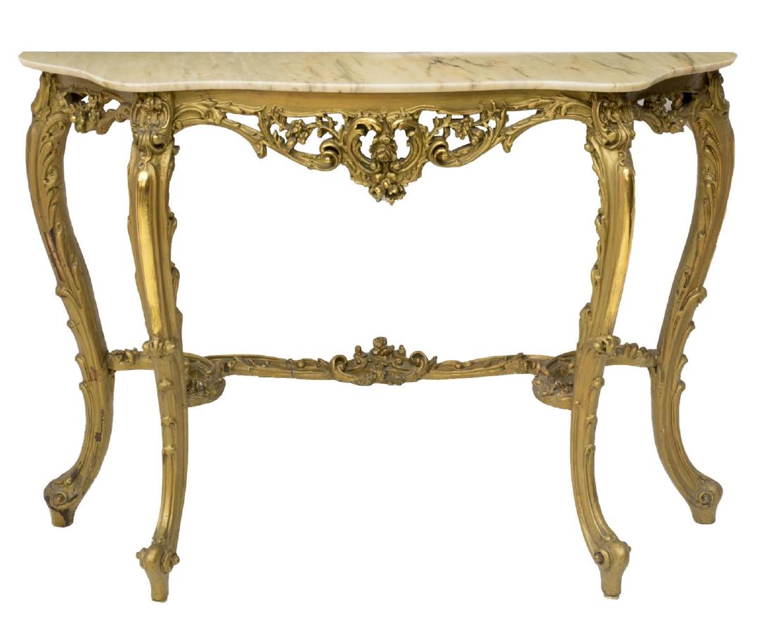 LOUIS XV STYLE MARBLE TOP GILTWOOD CONSOLE TABLE (1 of 2)
