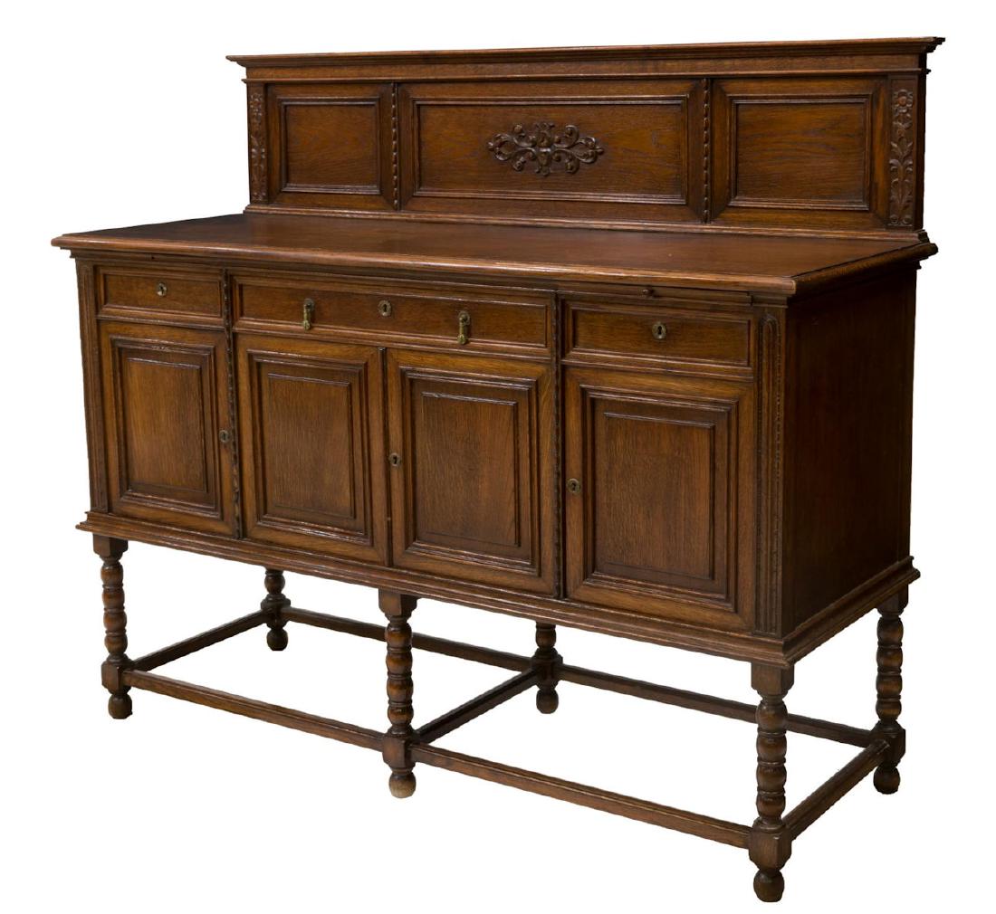 CONTINENTAL CARVED OAK SIDEBOARD TURNED LEGS (1 of 3)