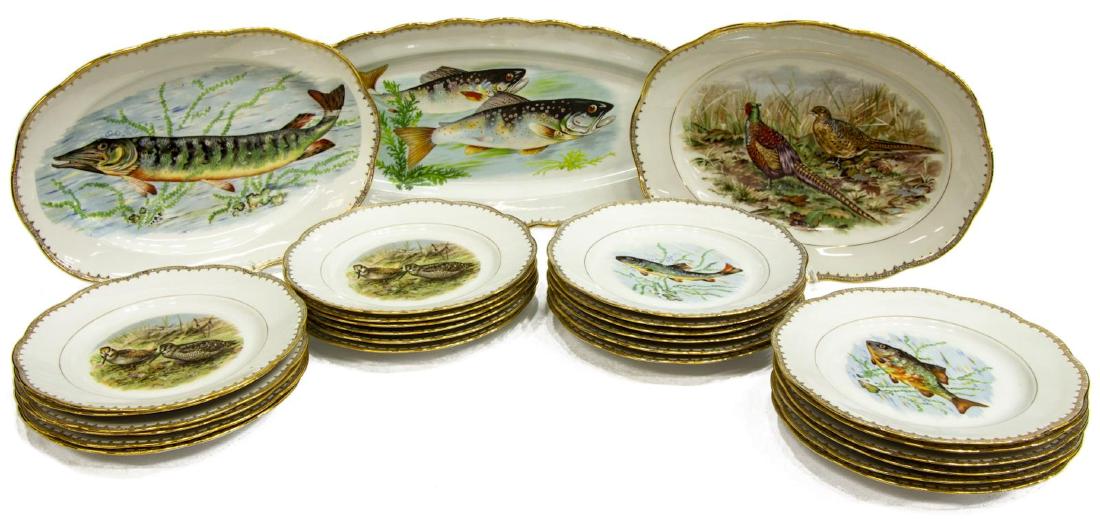 (27) FRENCH PORCELAIN FISH & GAME PLATES, PLATTERS (1 of 4)