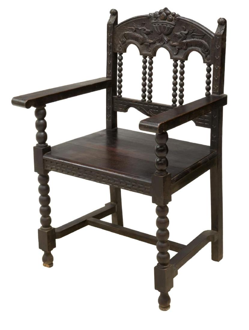 SPANISH BAROQUE STYLE EBONIZED ARMCHAIR (1 of 2)