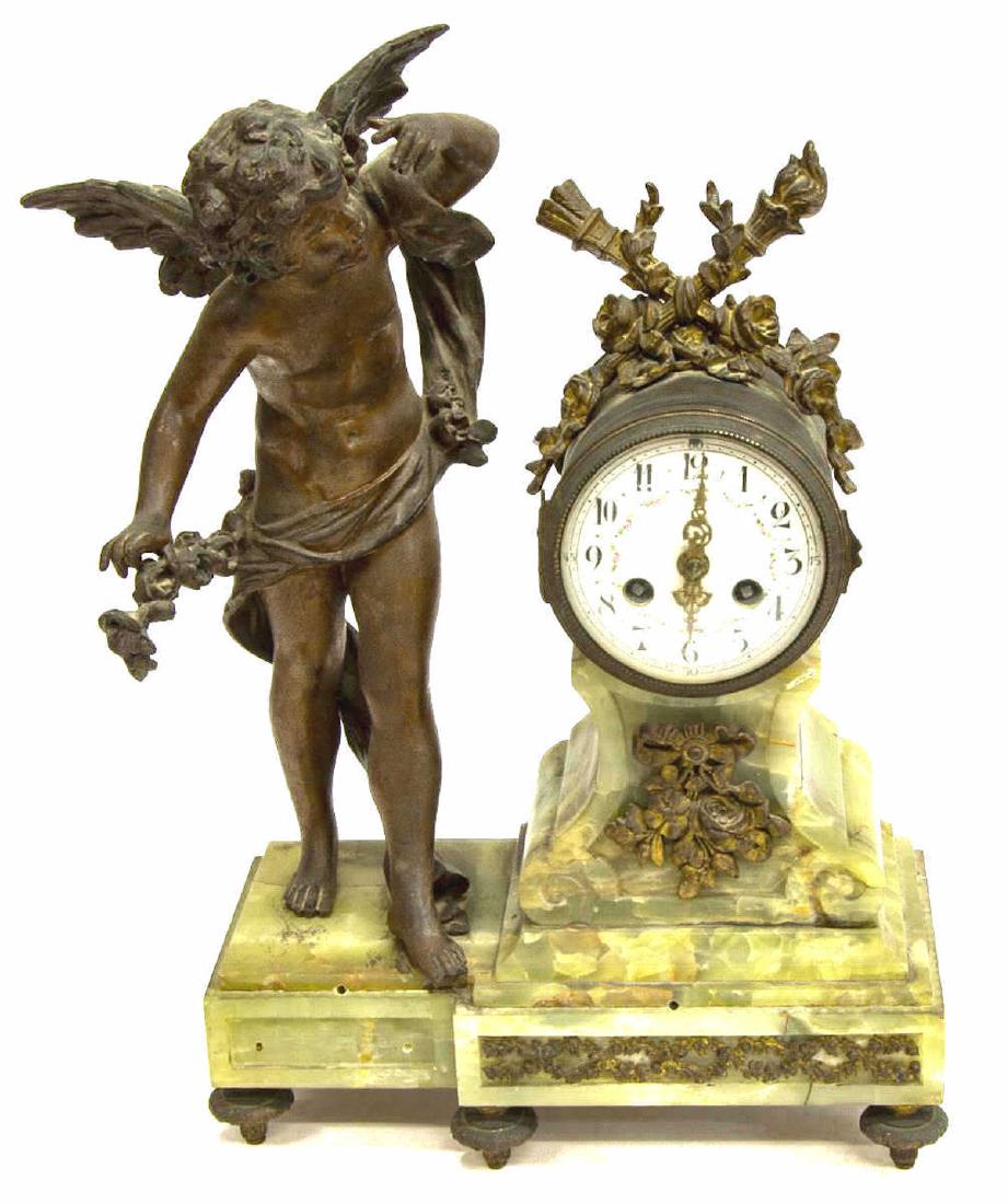 FRENCH FANCY DIAL MANTEL CLOCK ON ONYX BASE (1 of 4)