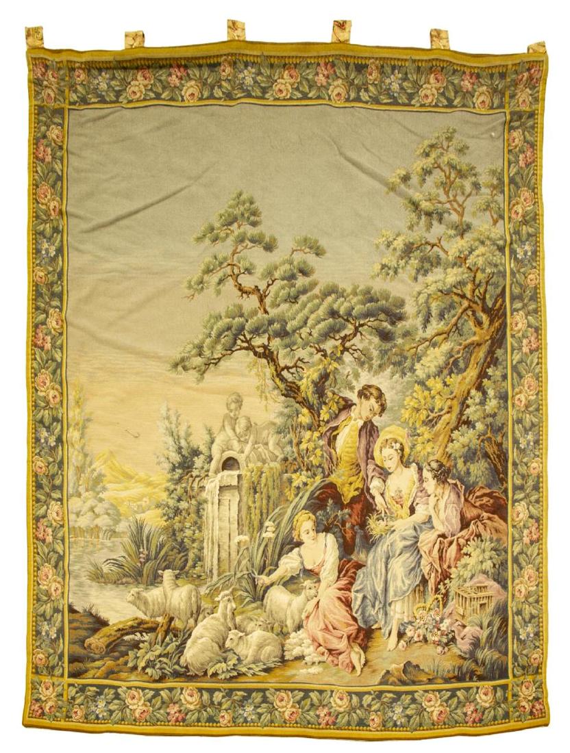 FRENCH MACHINE WOVEN PASTORAL SCENE WALL TAPESTRY (1 of 3)