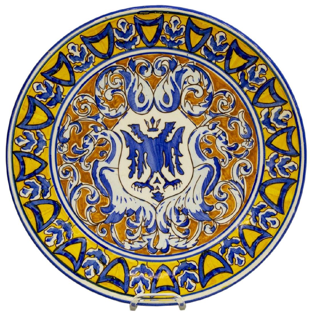SPANISH MAJOLICA EMBLAZONED WALL CHARGER (1 of 2)