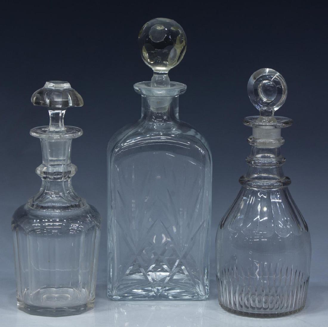 3) VINTAGE & ANTIQUE COLORLESS CUT GLASS DECANTERS (1 of 2)