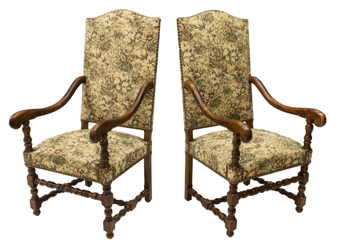 (PAIR) LOUIS XIII STYLE HIGHBACK ARM CHAIRS (1 of 3)